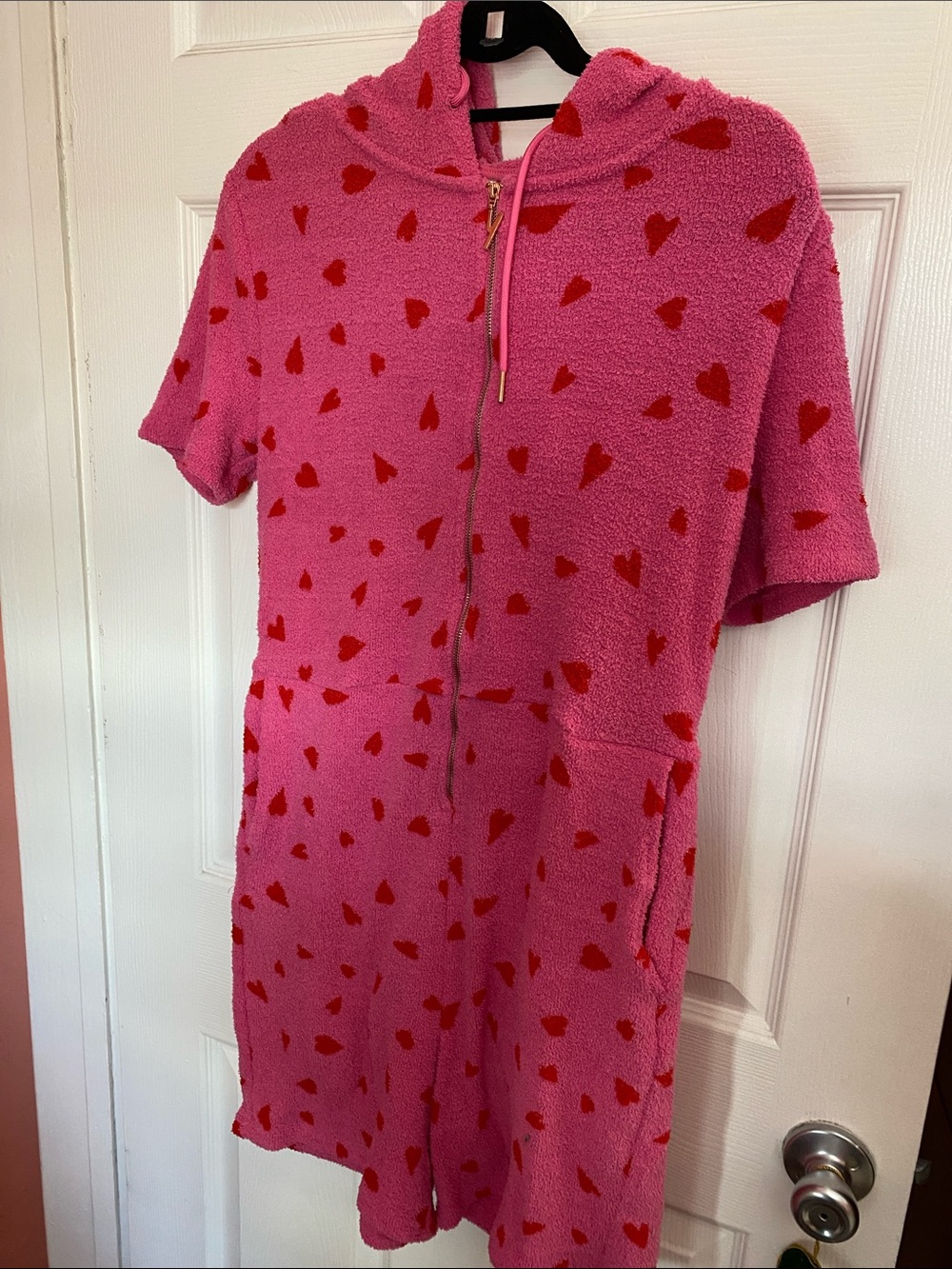 Yitty Pink short onesie with red hearts